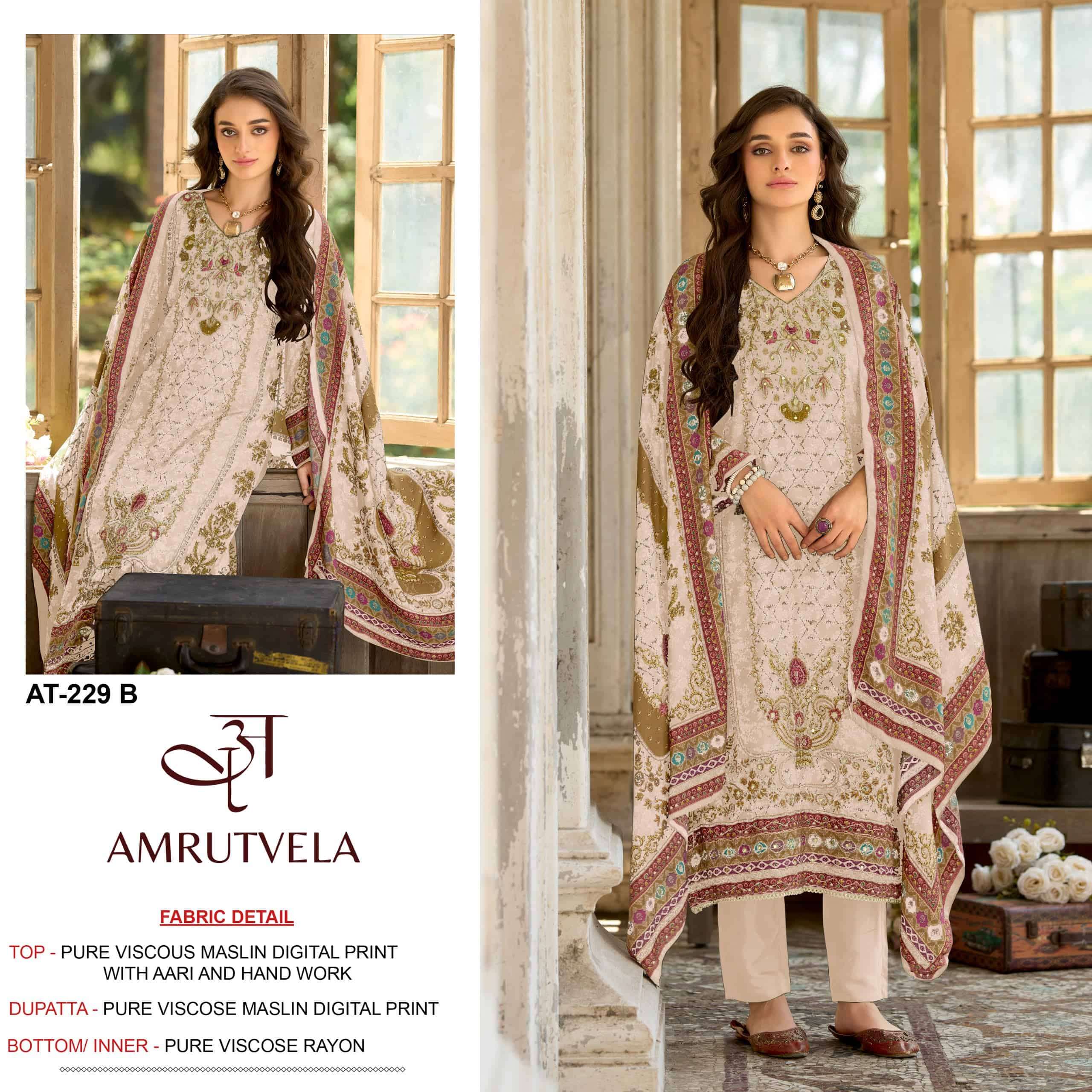 Amrutvela AT-229 Viscose Muslin Embroidered Pakistani Suit
