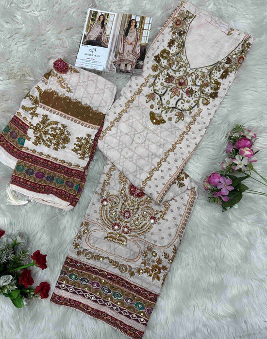 Amrutvela AT-229 Viscose Muslin Embroidered Pakistani Suit