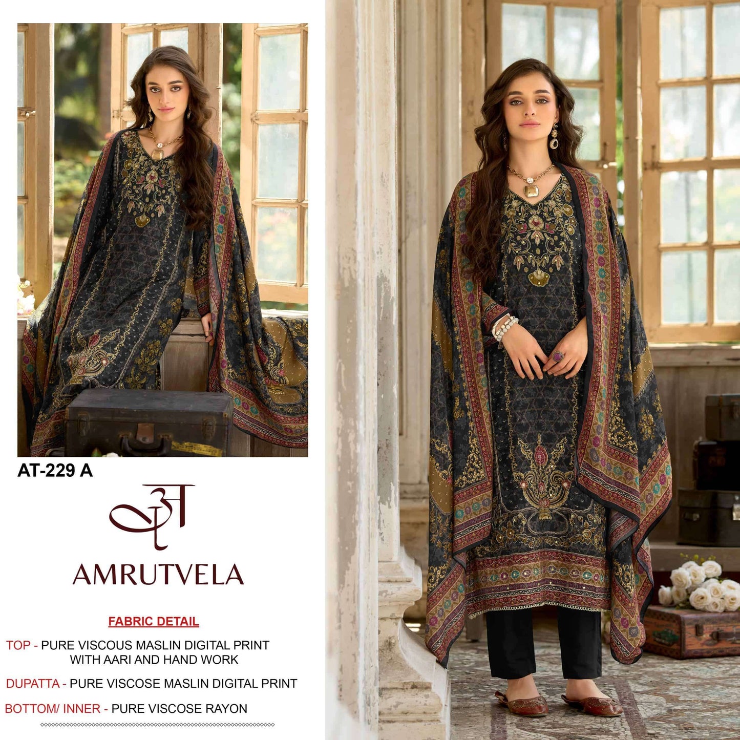 Amrutvela AT-229 Viscose Muslin Embroidered Pakistani Suit