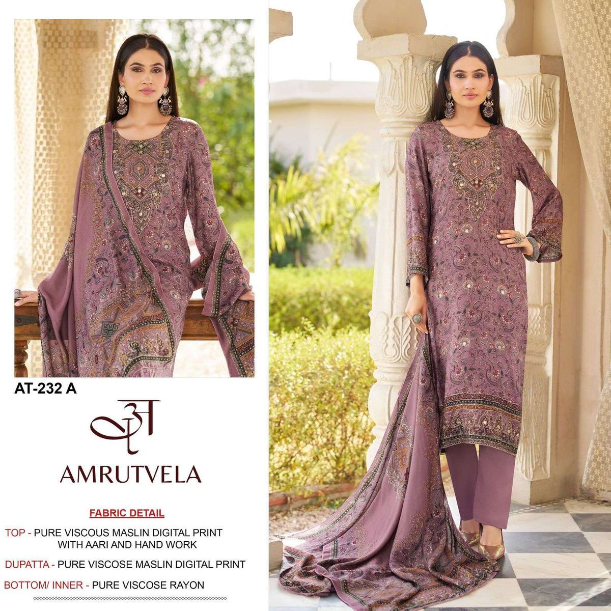 AMRUTVELA AT-232 Viscose Muslin Embroidered Pakistani Suit
