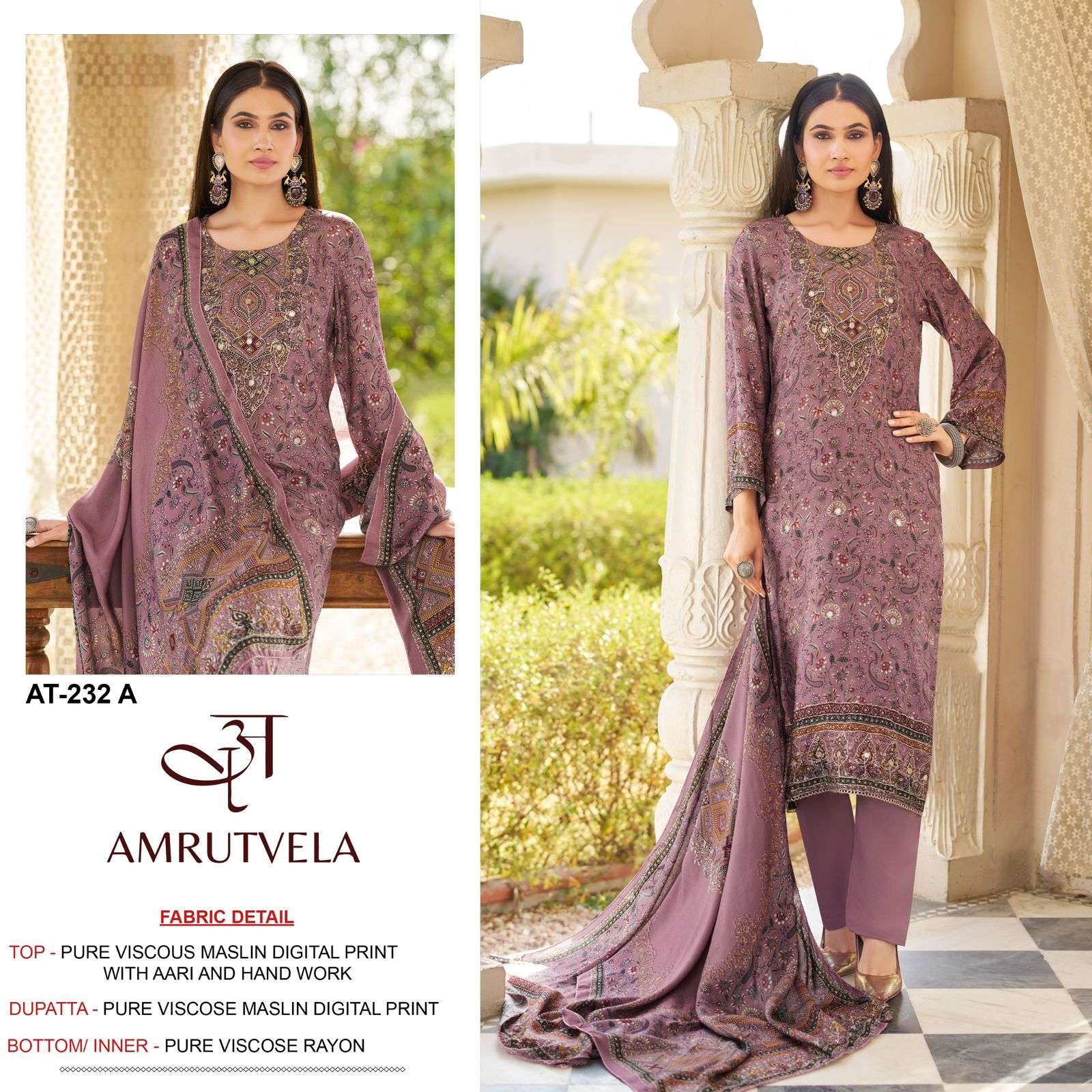 AMRUTVELA AT-232 Viscose Muslin Embroidered Pakistani Suit