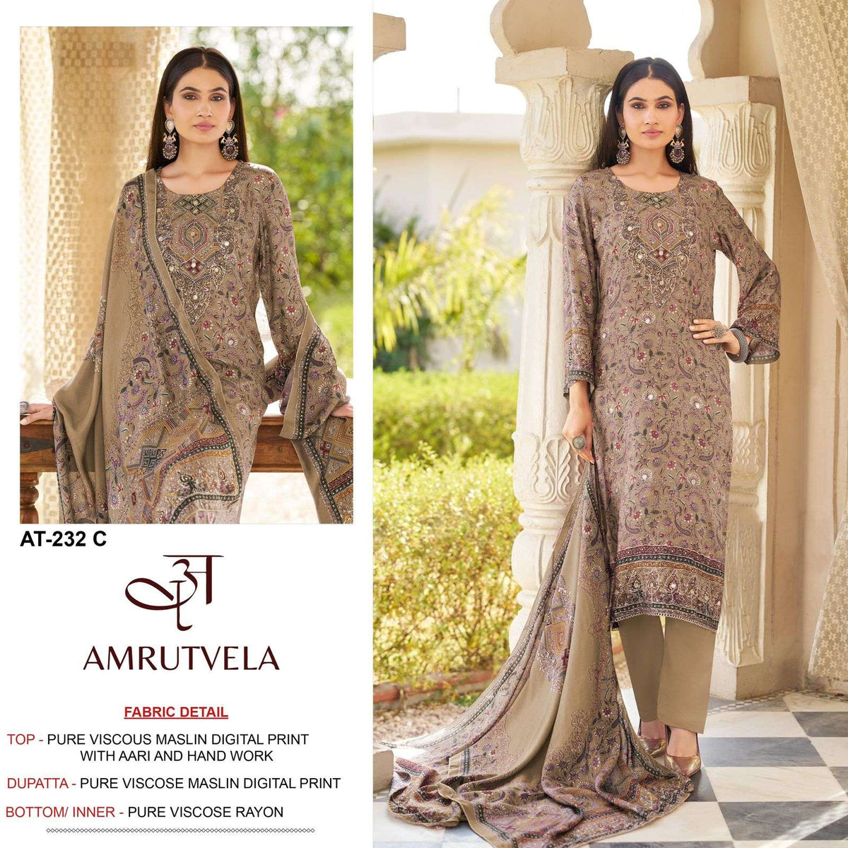 AMRUTVELA AT-232 Viscose Muslin Embroidered Pakistani Suit