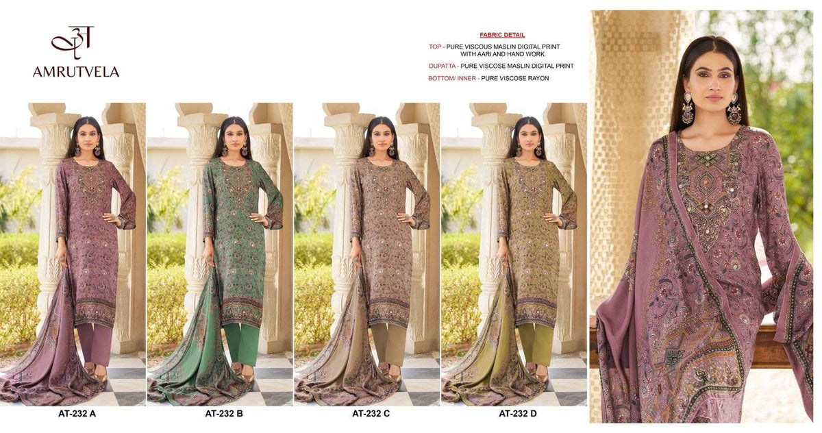 AMRUTVELA AT-232 Viscose Muslin Embroidered Pakistani Suit