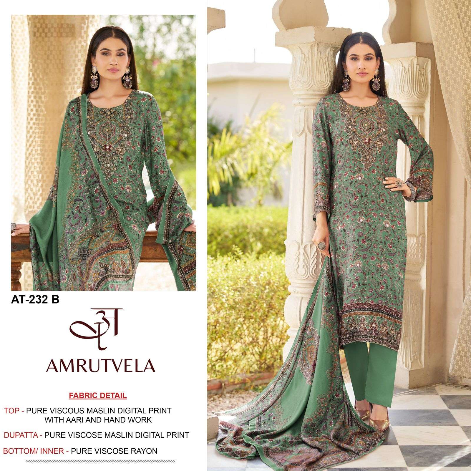 AMRUTVELA AT-232 Viscose Muslin Embroidered Pakistani Suit