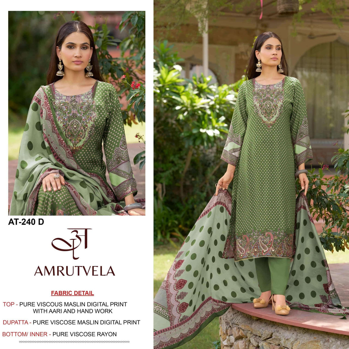 Amrutvela AT-240 A To D Series Viscose Muslin Embroidery Pakistani Dresses - Amrah Wholesale