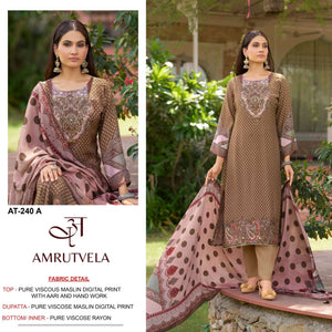Amrutvela AT-240 A To D Series Viscose Muslin Embroidery Pakistani Dresses