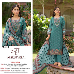 Amrutvela AT-240 A To D Series Viscose Muslin Embroidery Pakistani Dresses