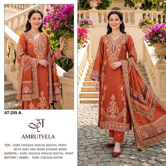AMRUTVELA AT-259 Viscose Muslin Embroidery Pakistani Suit Set