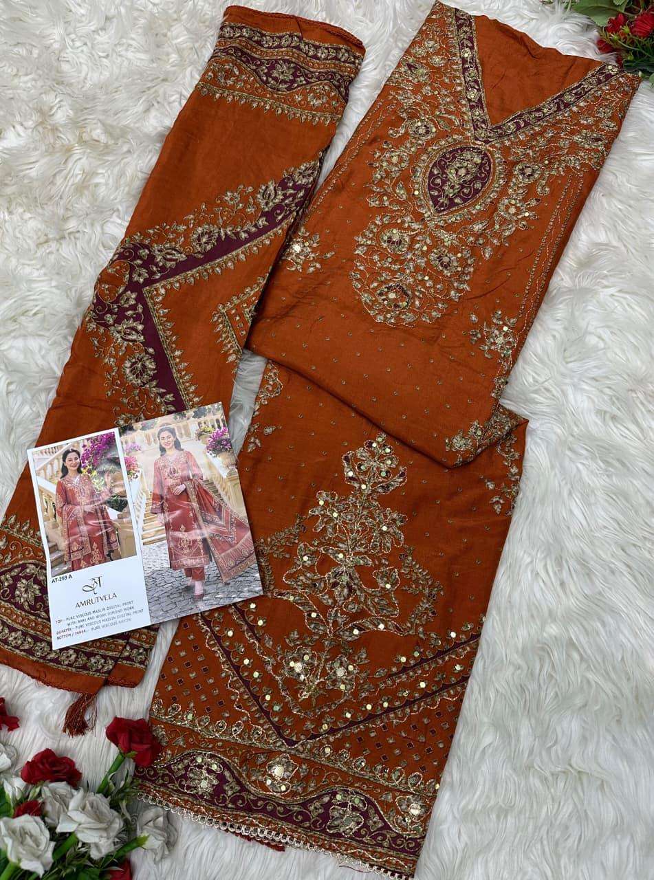 AMRUTVELA AT-259 Viscose Muslin Embroidery Pakistani Suit Set