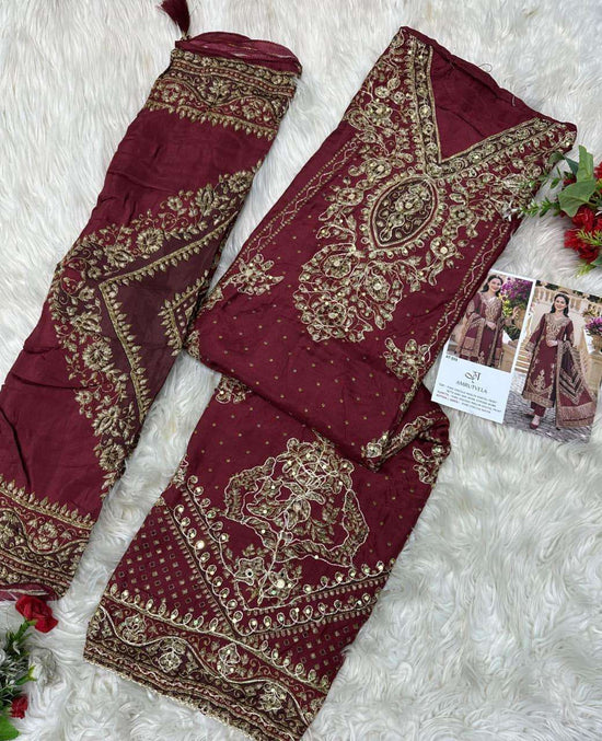 AMRUTVELA AT-259 Viscose Muslin Embroidery Pakistani Suit Set