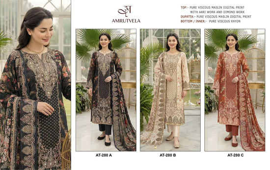 AMRUTVELA AT-280 Viscose Muslin Dress Material - Amrah Wholesale