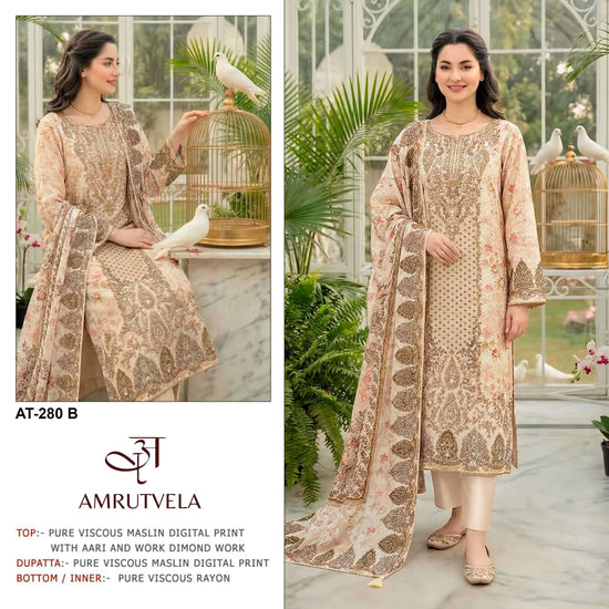 AMRUTVELA AT-280 Viscose Muslin Dress Material