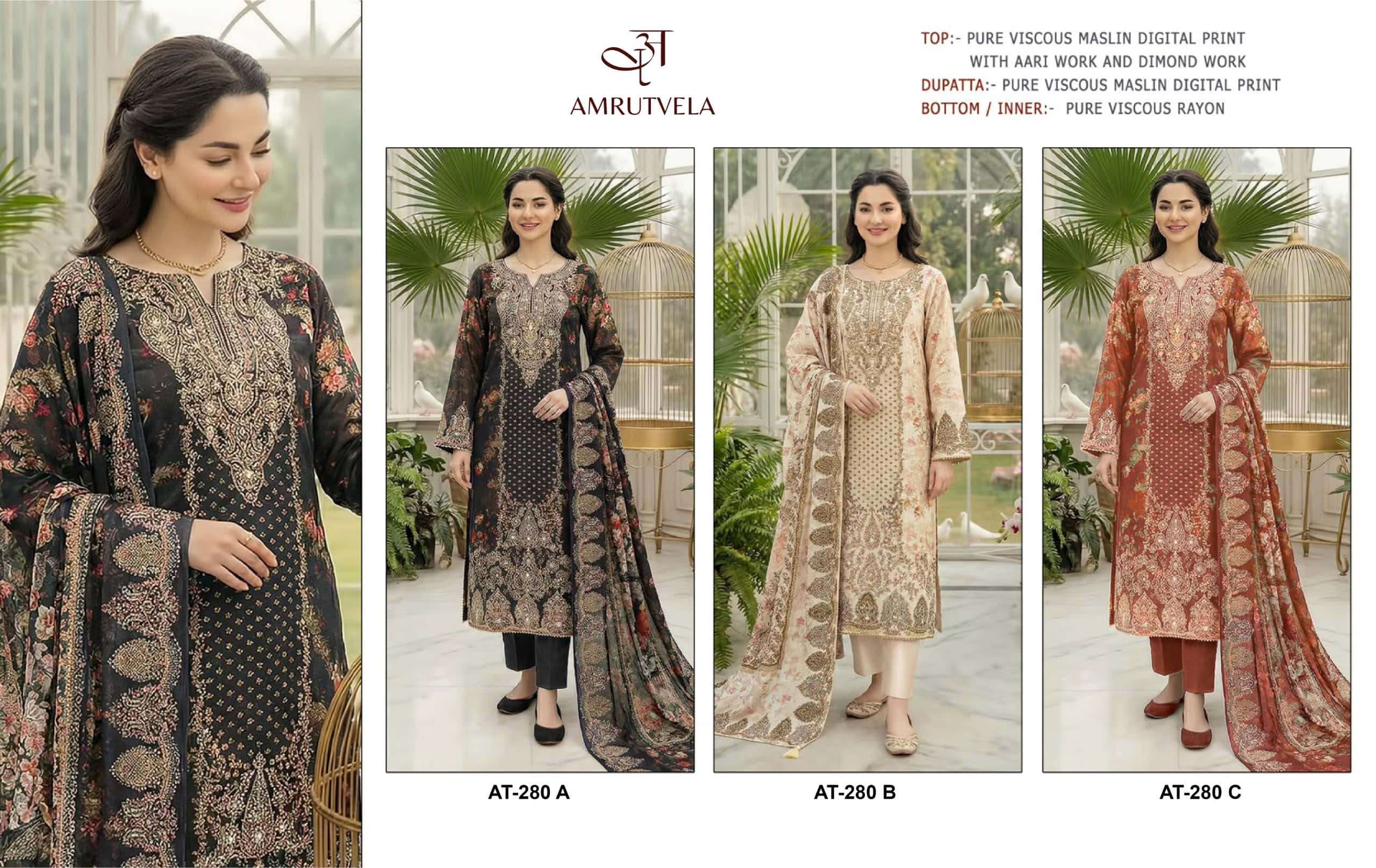 AMRUTVELA AT-280 Viscose Muslin Dress Material