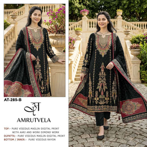 AMRUTVELA AT-285 Viscose Muslin Embroidered Pakistani Suit