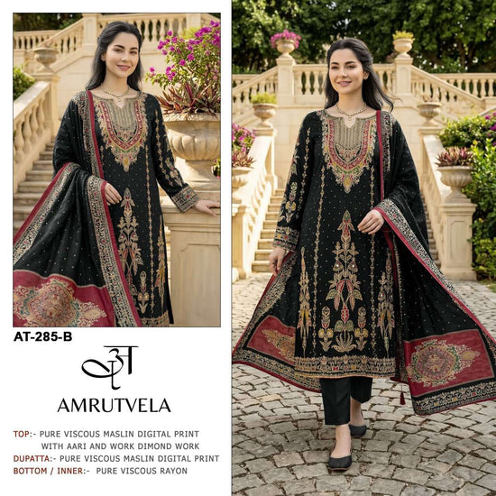 AMRUTVELA AT-285 Viscose Muslin Embroidered Pakistani Suit