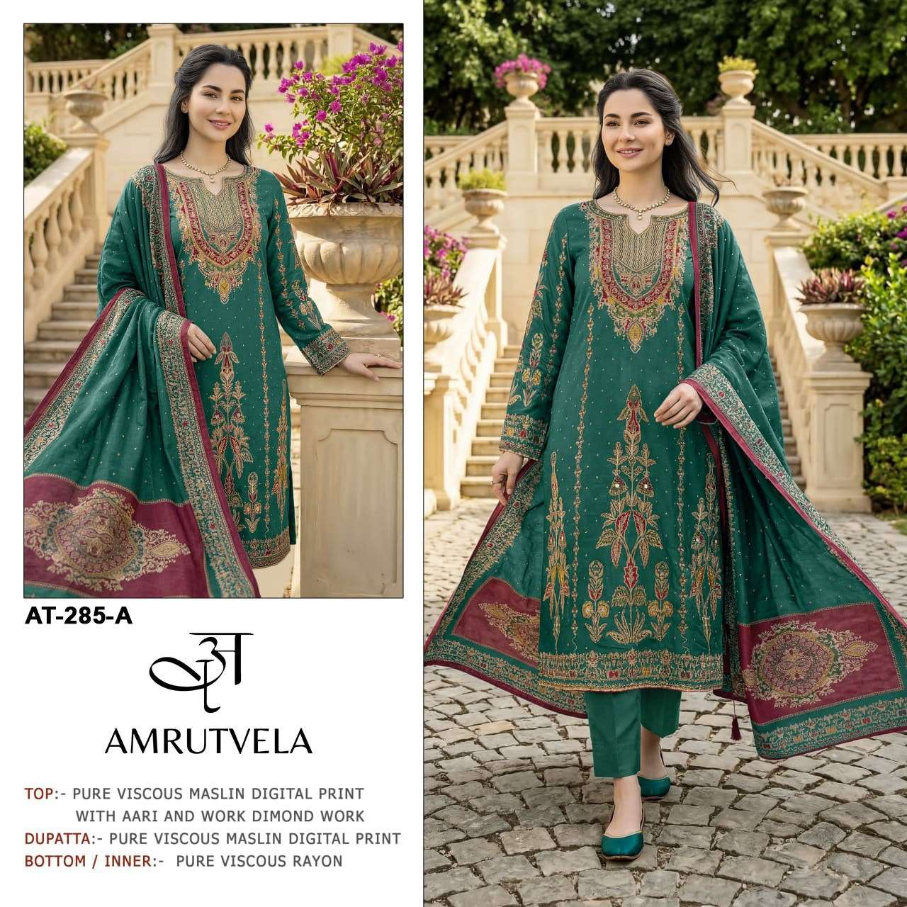 AMRUTVELA AT-285 Viscose Muslin Embroidered Pakistani Suit