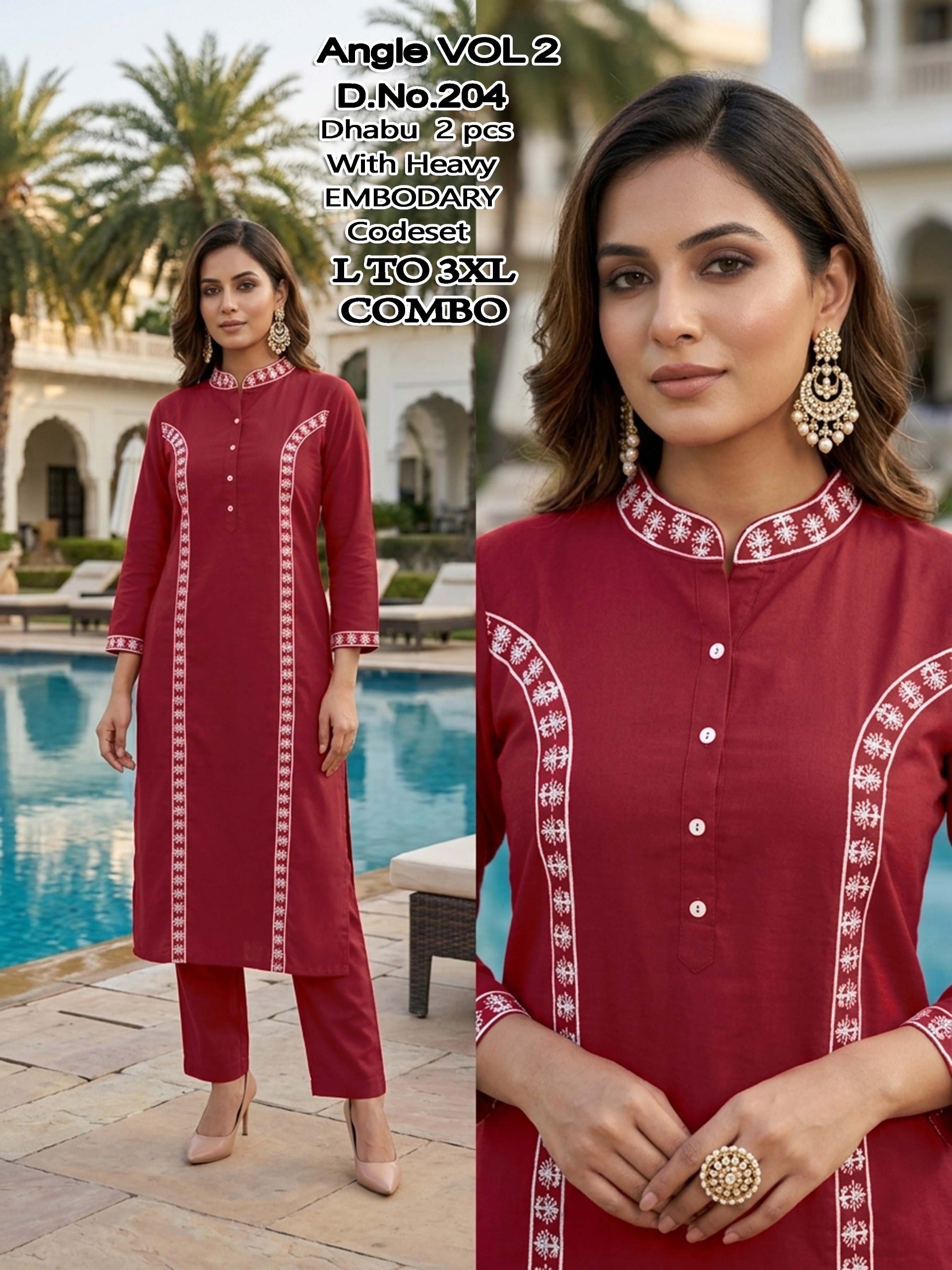 Angle Vol 2 Dhabu Cotton Embroidered Kurti Pant Set