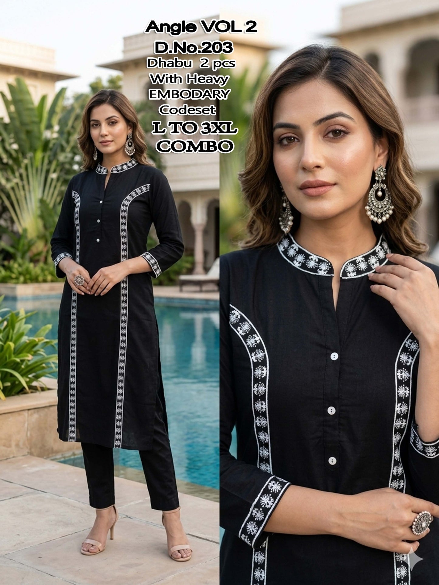 Angle Vol 2 Dhabu Cotton Embroidered Kurti Pant Set