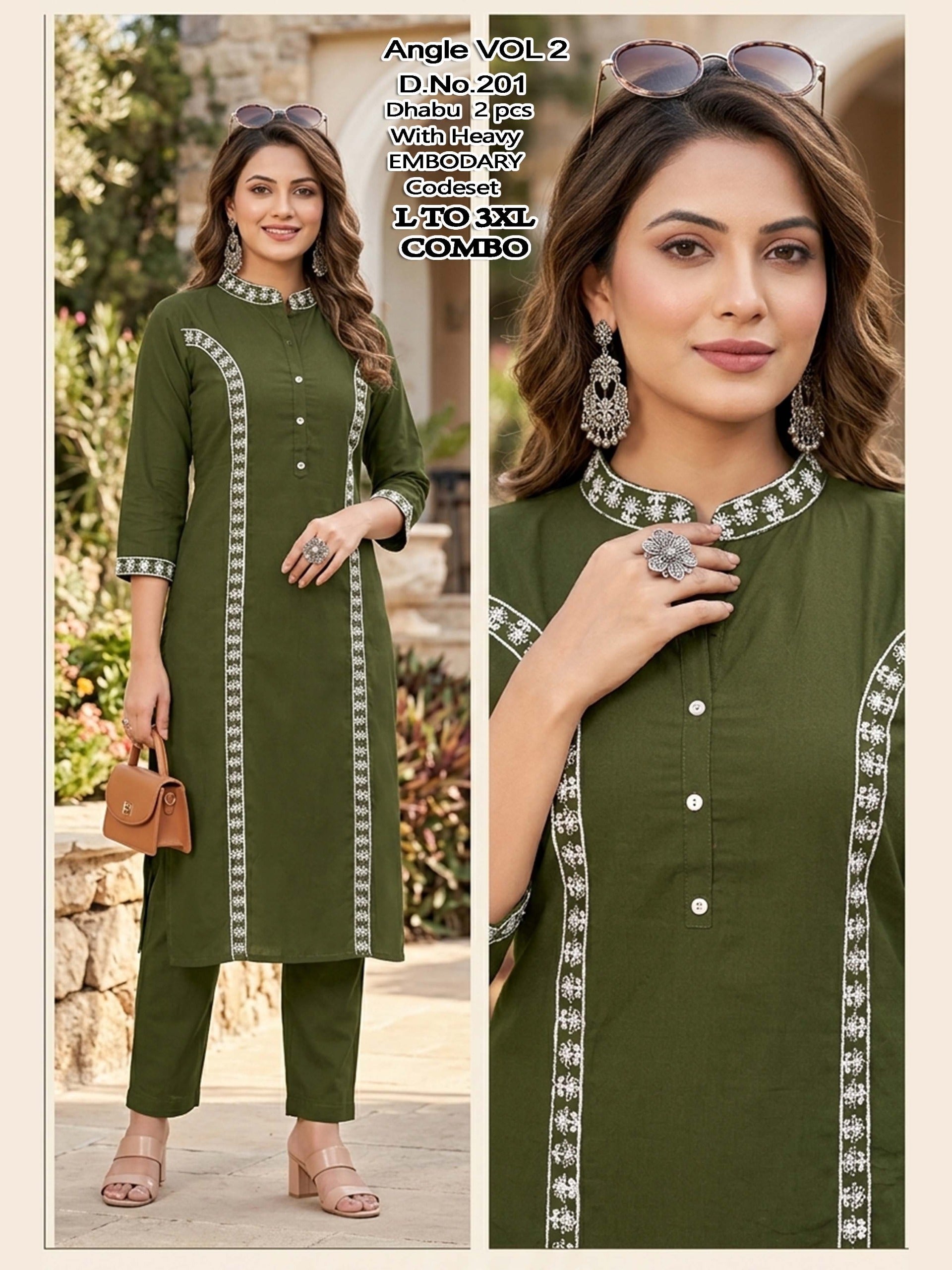 Angle Vol 2 Dhabu Cotton Embroidered Kurti Pant Set