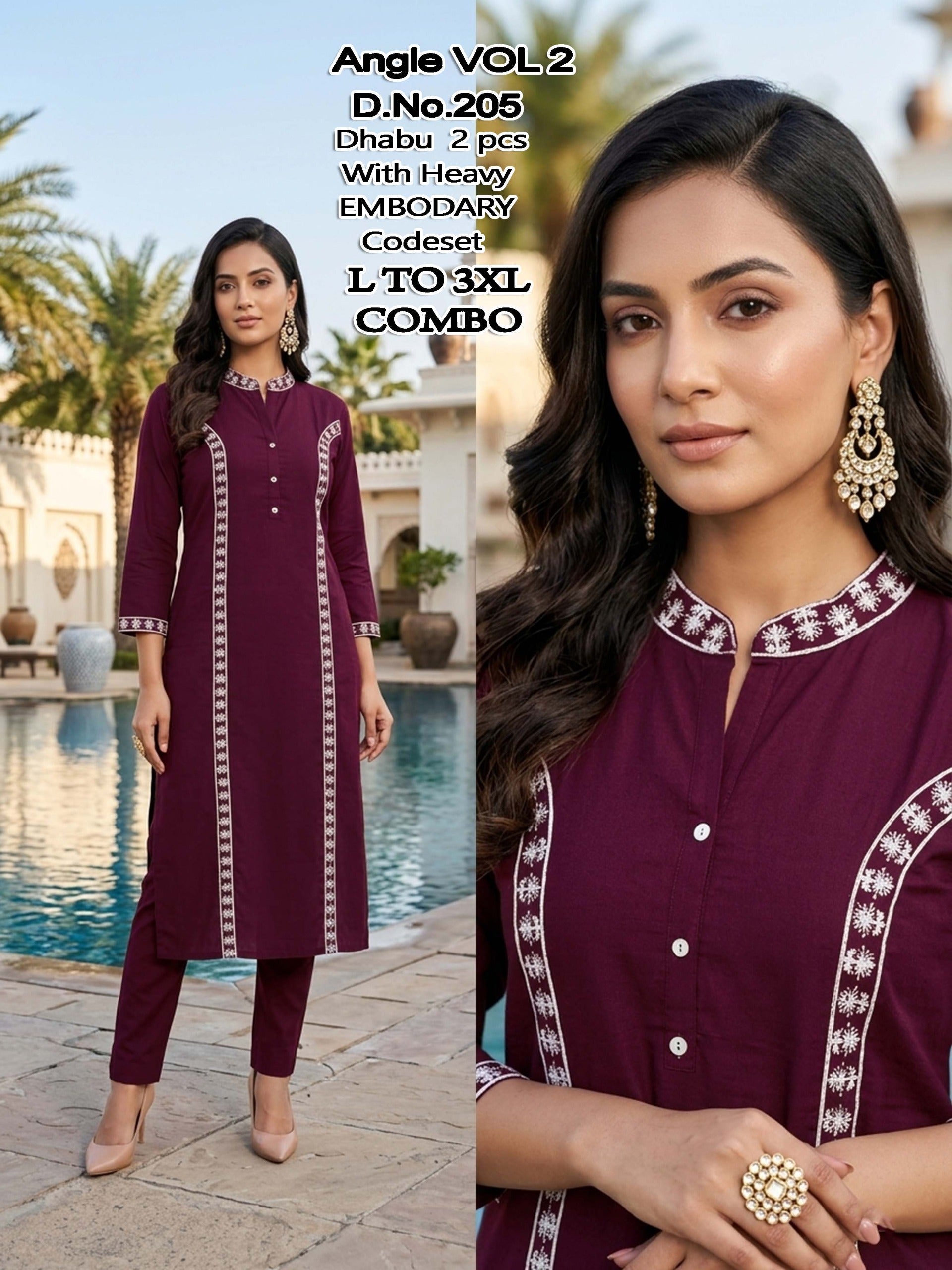 Angle Vol 2 Dhabu Cotton Embroidered Kurti Pant Set