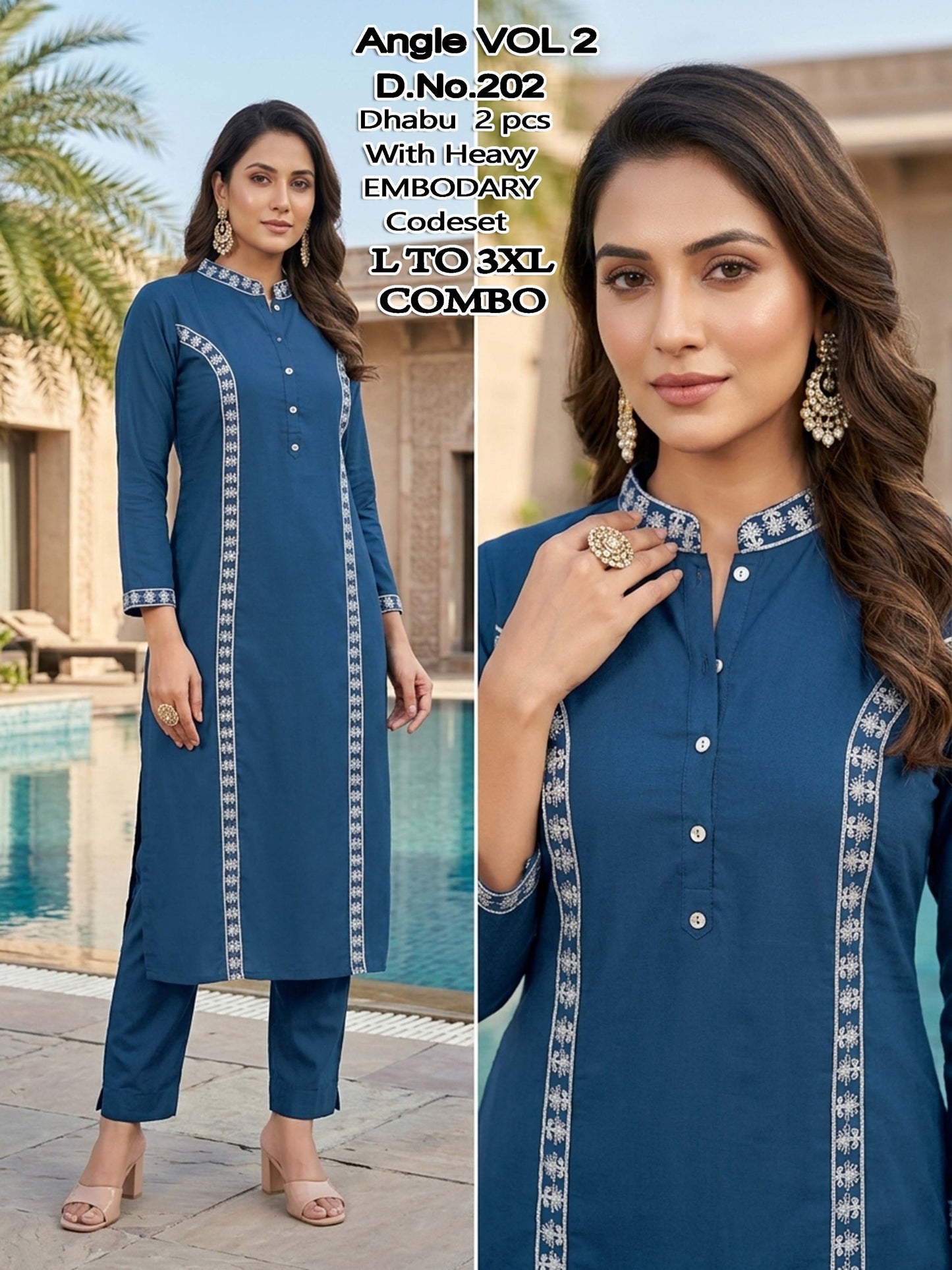 Angle Vol 2 Dhabu Cotton Embroidered Kurti Pant Set