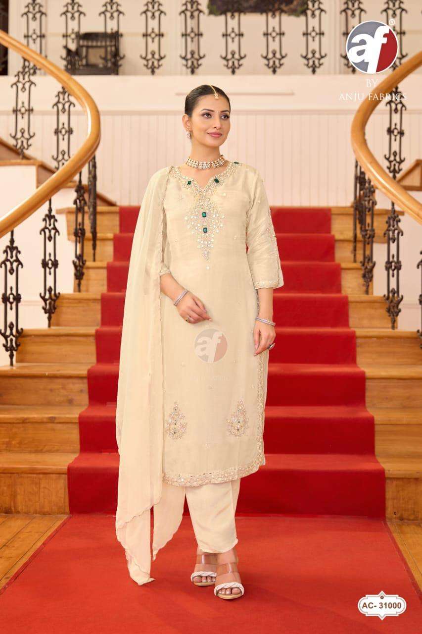 Anju Fabric AC-31000 Tissue Simmer Embroidered Salwar Suit Set