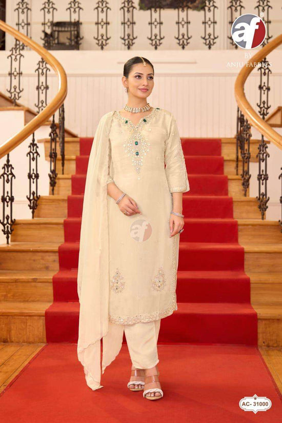 Anju Fabric AC-31000 Tissue Simmer Embroidered Salwar Suit Set