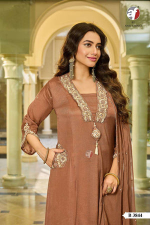 Anju Fabric B-3844 Chinon Chiffon Embroidered Ready To Wear Salwar Suit