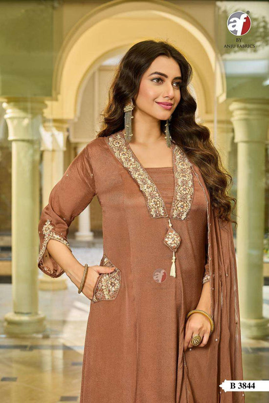 Anju Fabric B-3844 Chinon Chiffon Embroidered Ready To Wear Salwar Suit