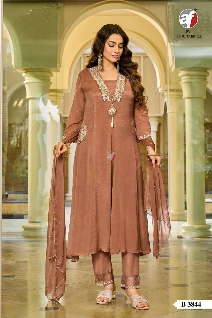 Anju Fabric B-3844 Chinon Chiffon Embroidered Ready To Wear Salwar Suit