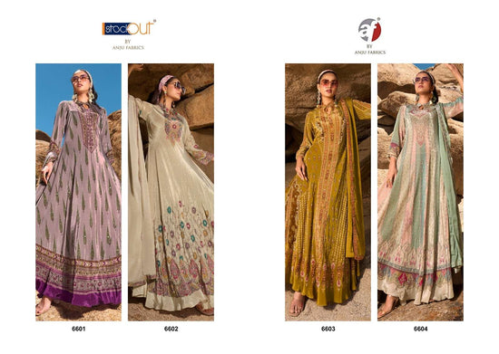 Anju Fabric Dedaar Vol-2 6601 To 6604 Series Crepe Embroidery Stitched Gown