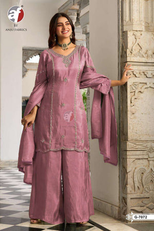 Anju Fabric G-7073 Tissue Shimmer Embroidered Punjabi Salwar Suit Set