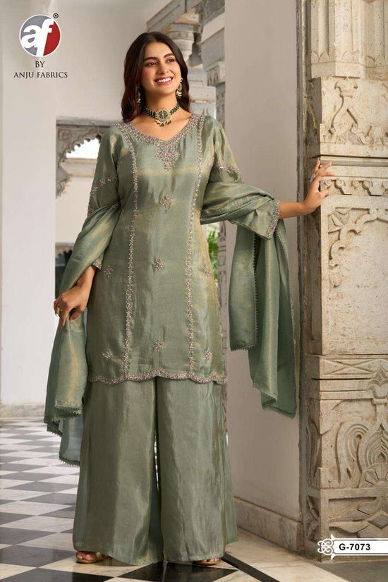 Anju Fabric G-7073 Tissue Shimmer Embroidered Punjabi Salwar Suit Set
