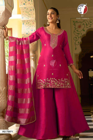Anju Fabric HU-75070 Organza Embroidered Ready To Wear Sharara Salwar Suit Set