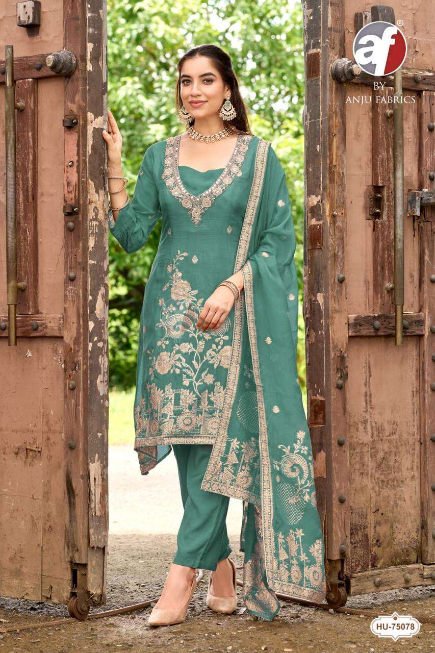 Anju Fabric HU-75078 Organza Embroidered Readymade Punjabi Salwar Suit