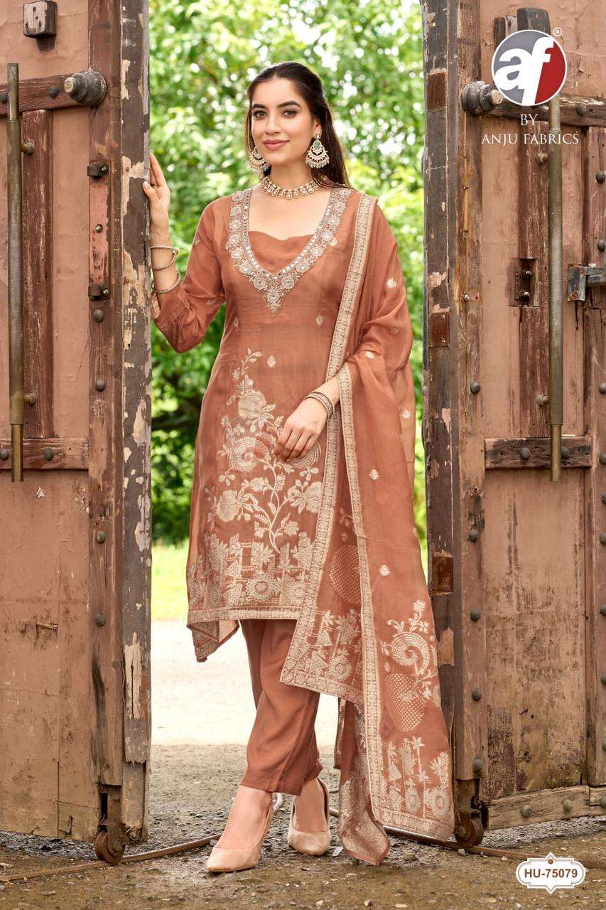Anju Fabric HU-75078 Organza Embroidered Readymade Punjabi Salwar Suit