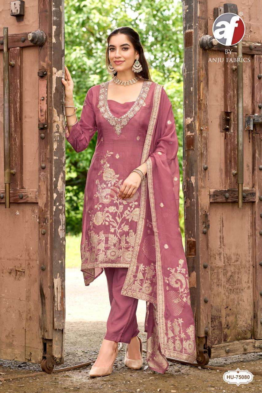 Anju Fabric HU-75078 Organza Embroidered Readymade Punjabi Salwar Suit
