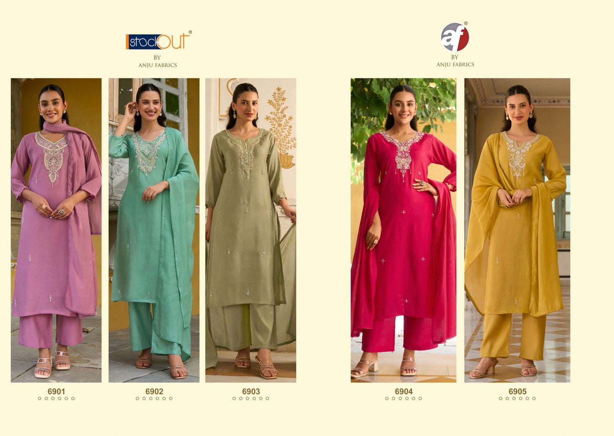 ANJU FABRIC MAYRA VOL-9 Mal Chanderi Embroidered Punjabi Salwar Suit Set