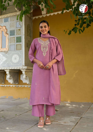 ANJU FABRIC MAYRA VOL-9 Mal Chanderi Embroidered Punjabi Salwar Suit Set - Amrah Wholesale