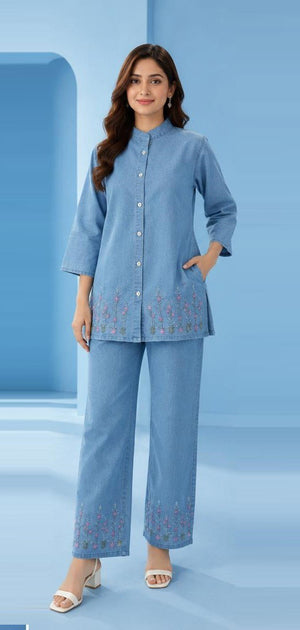 Amrah Wholesale Tlc Vol 147 Denim Embroidered Co Ord Set