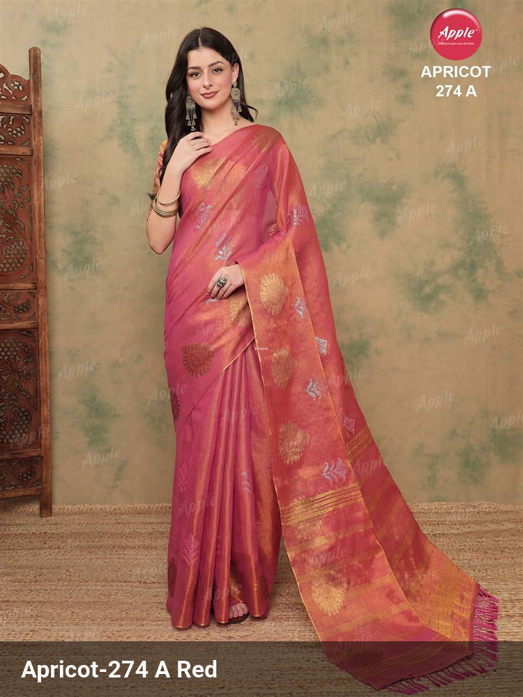 Apple Saree Apple Apricot 274 Linen Saree