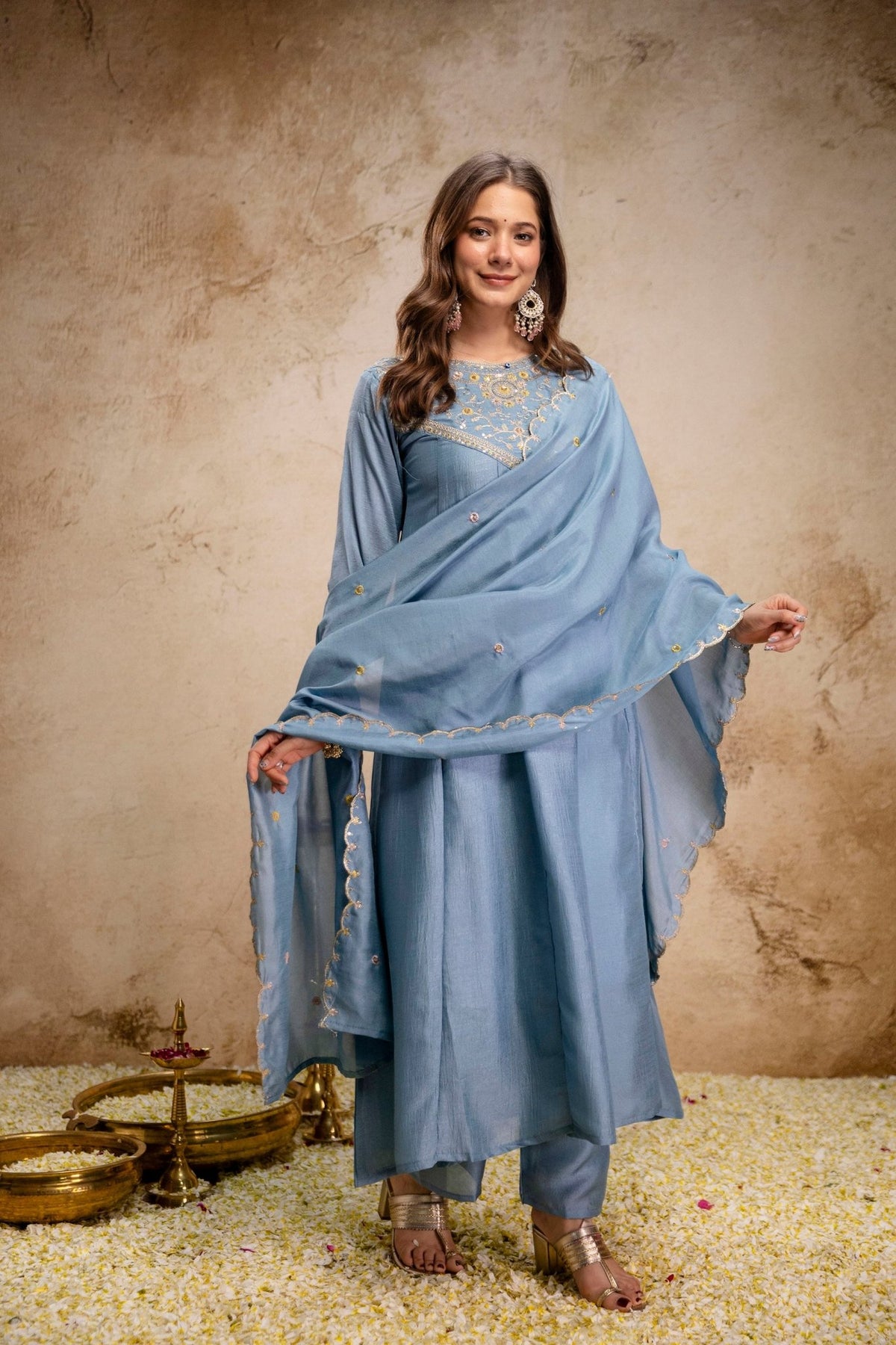 Aravani Vol 2 Vichitra Silk Kurti Pant Dupatta Set - Amrah Wholesale
