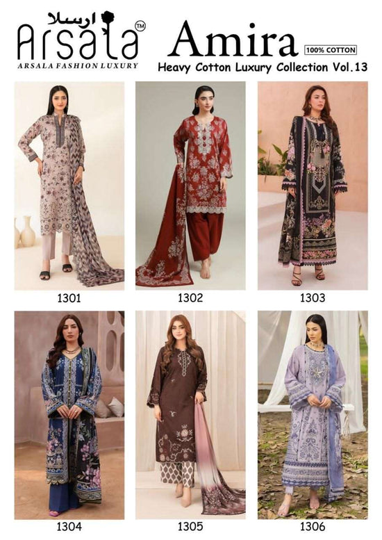 Arsala Amira Vol 13 Pure Heavy Lawn Cotton Pakistani Suit - Amrah Wholesale
