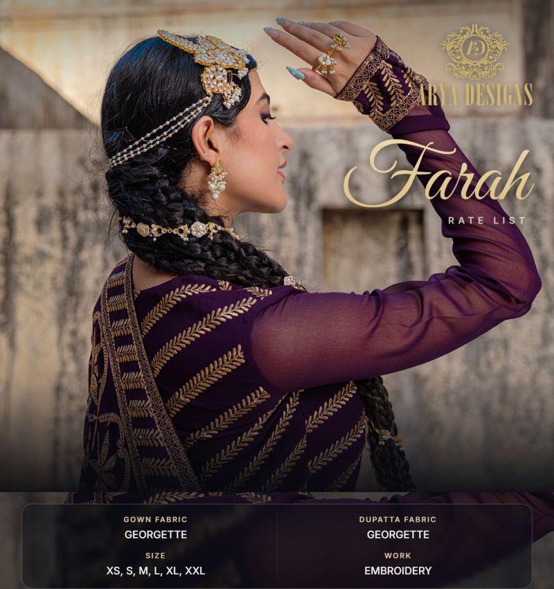 Arya Designs Arya Farah Vol 1 Georgette Embroidered Designer Gown