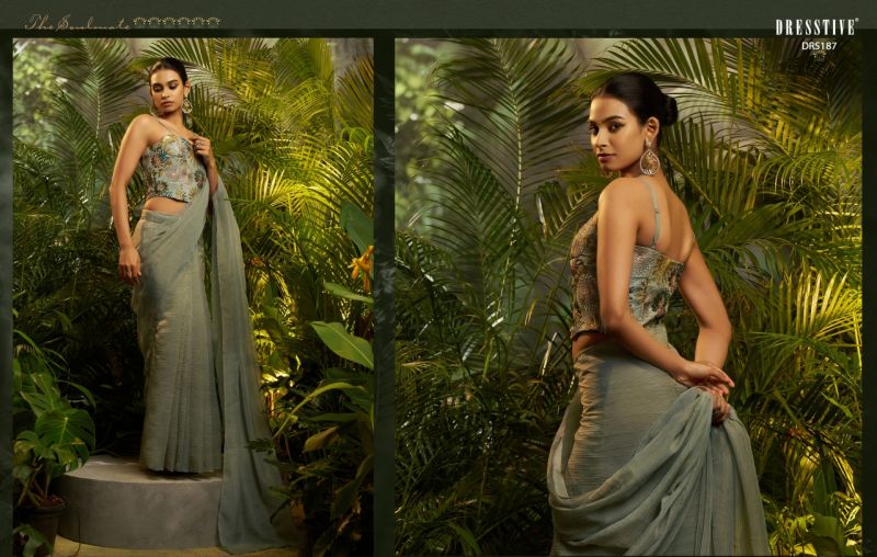 Arya Designs Prakriti Pure Tissue Embroidered Ready To Wear Saree