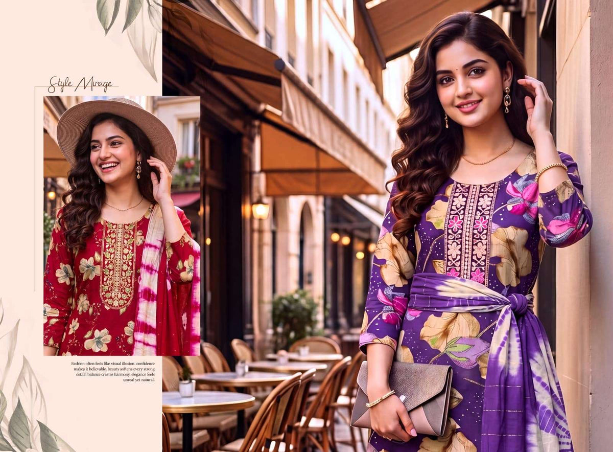 Ashwath Shruti Vatican Foil Print Readymade 3 Piece Kurti Set