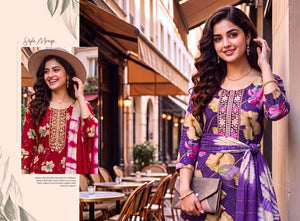 Ashwath Shruti Vatican Foil Print Readymade 3 Piece Kurti Set