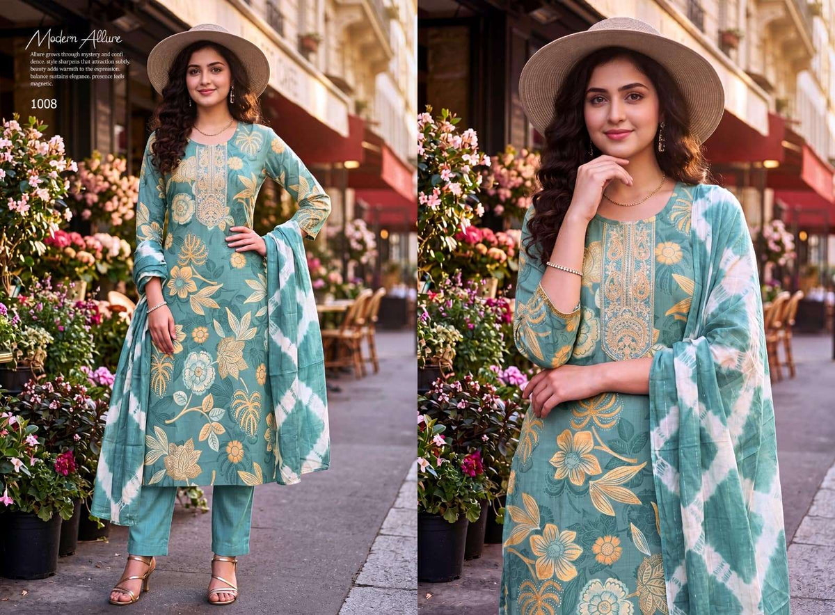 Ashwath Shruti Vatican Foil Print Readymade 3 Piece Kurti Set