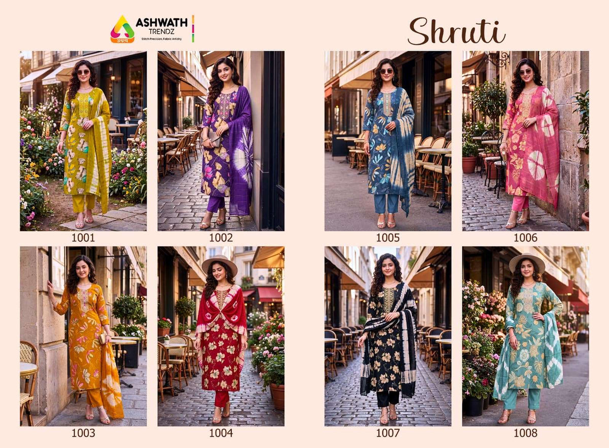 Ashwath Shruti Vatican Foil Print Readymade 3 Piece Kurti Set