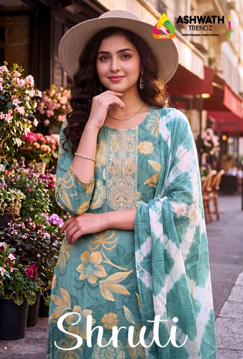 Ashwath Shruti Vatican Foil Print Readymade 3 Piece Kurti Set